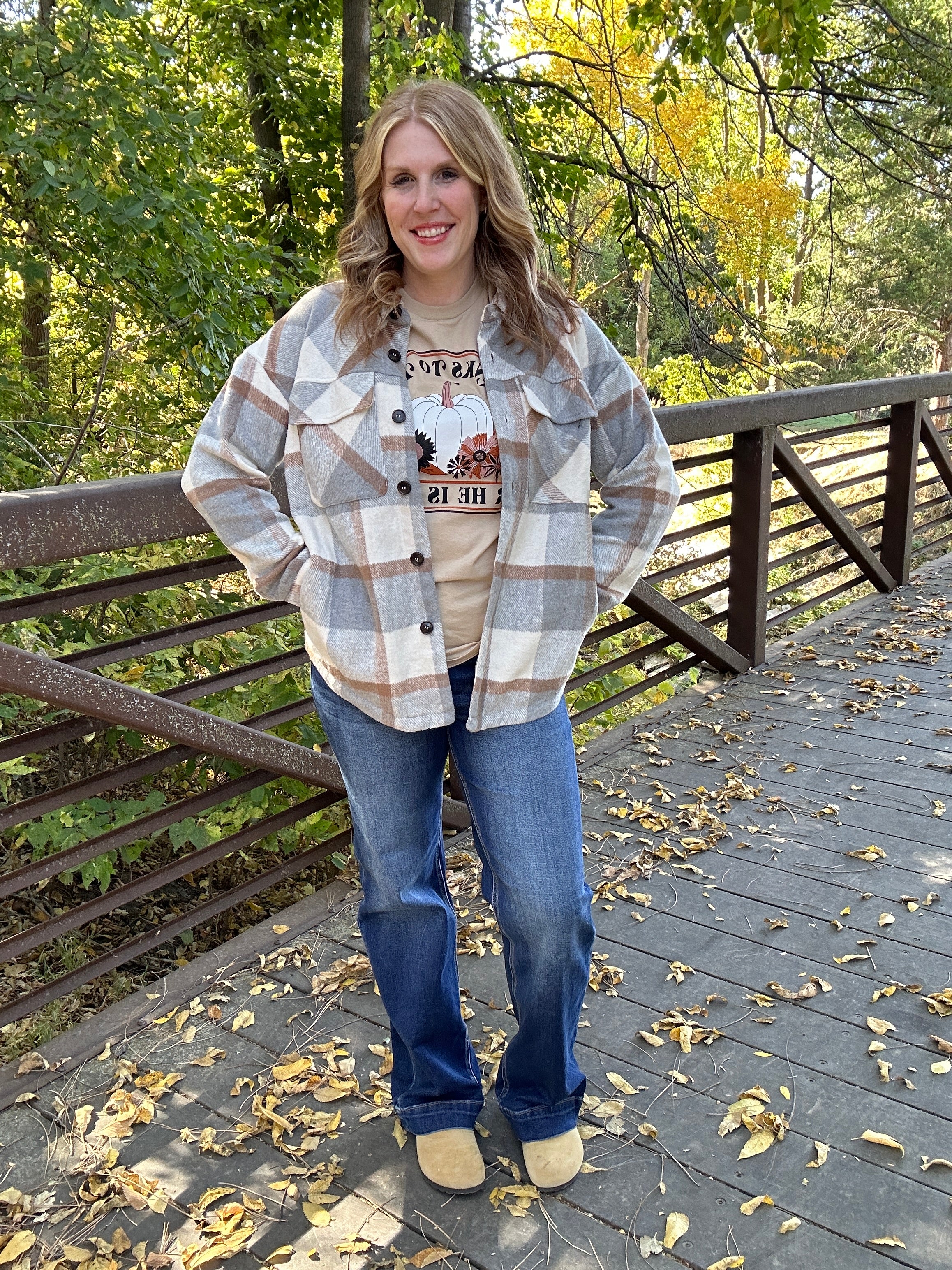Brushed Plaid Button Down Shacket