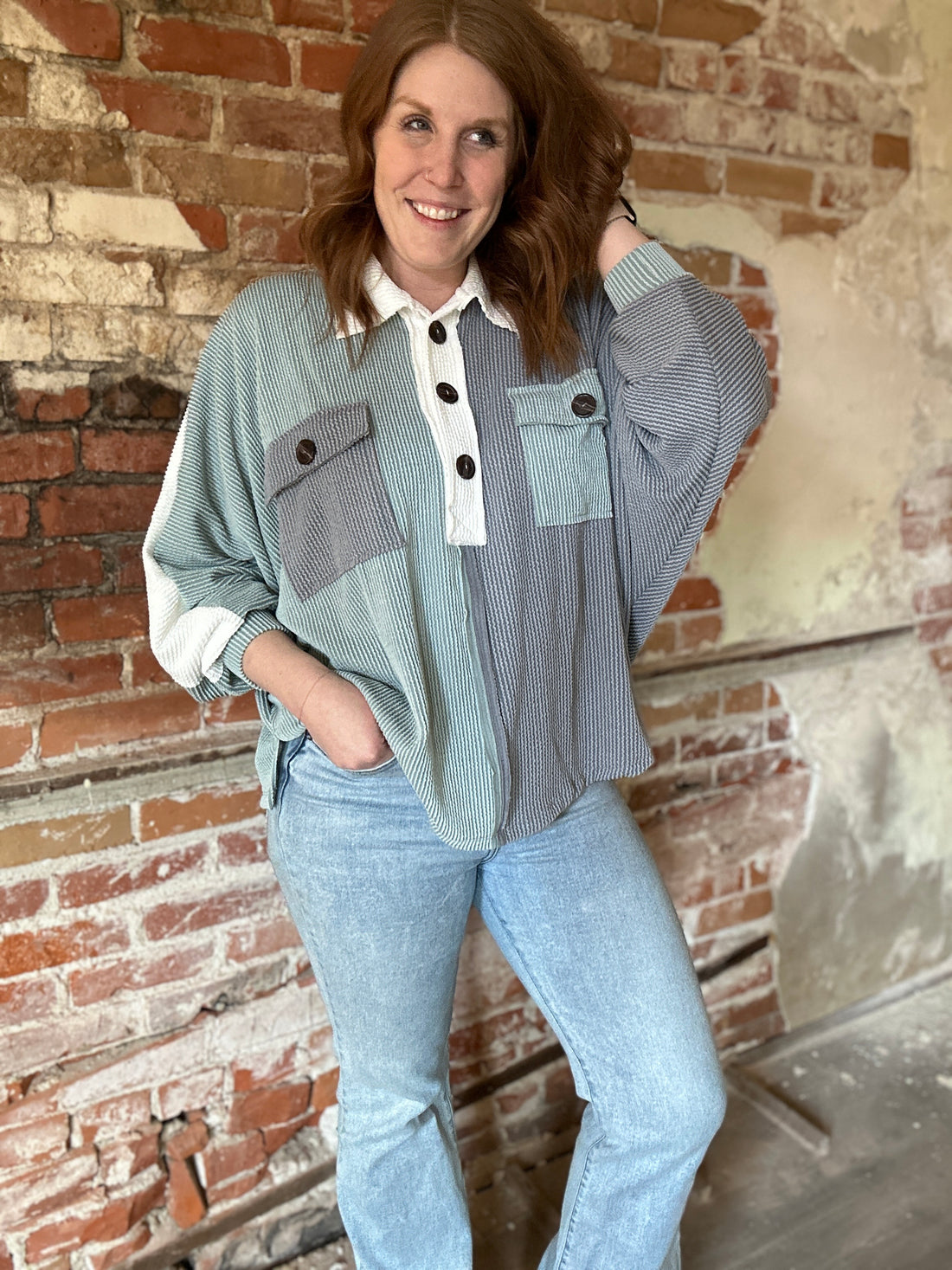 Betty Ribbed Button Up