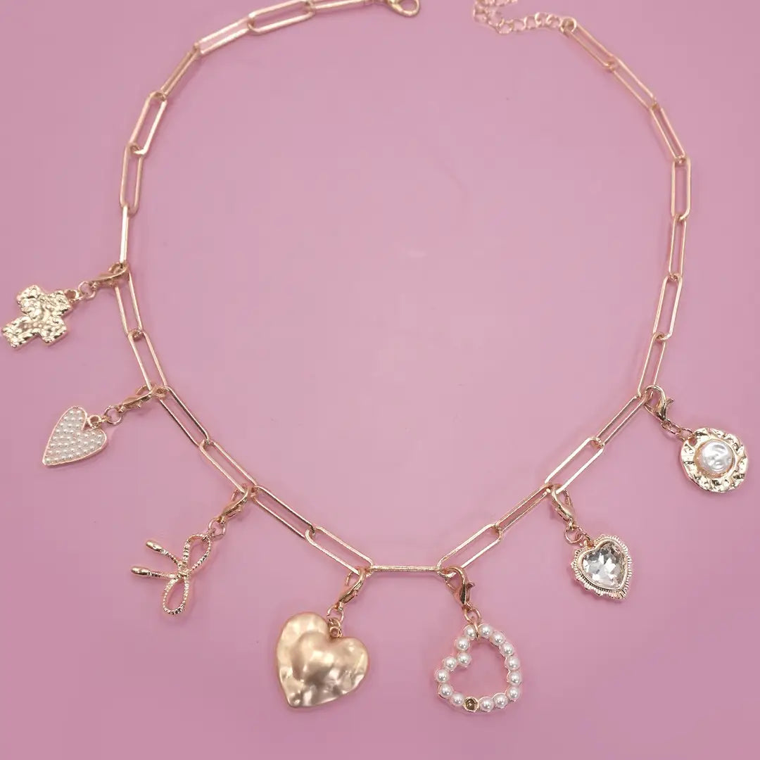 Bow Heart Charm Necklace