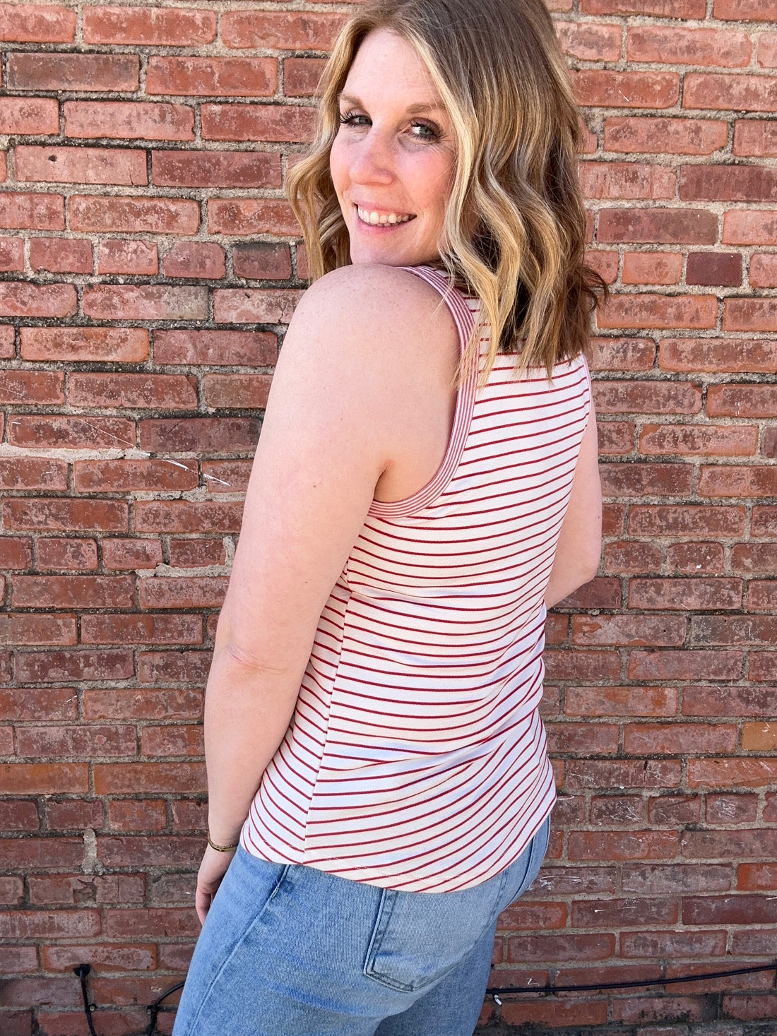 Red and White Stripe Top