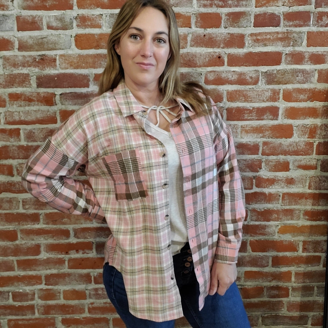 Pink Flannel Top, Curvy