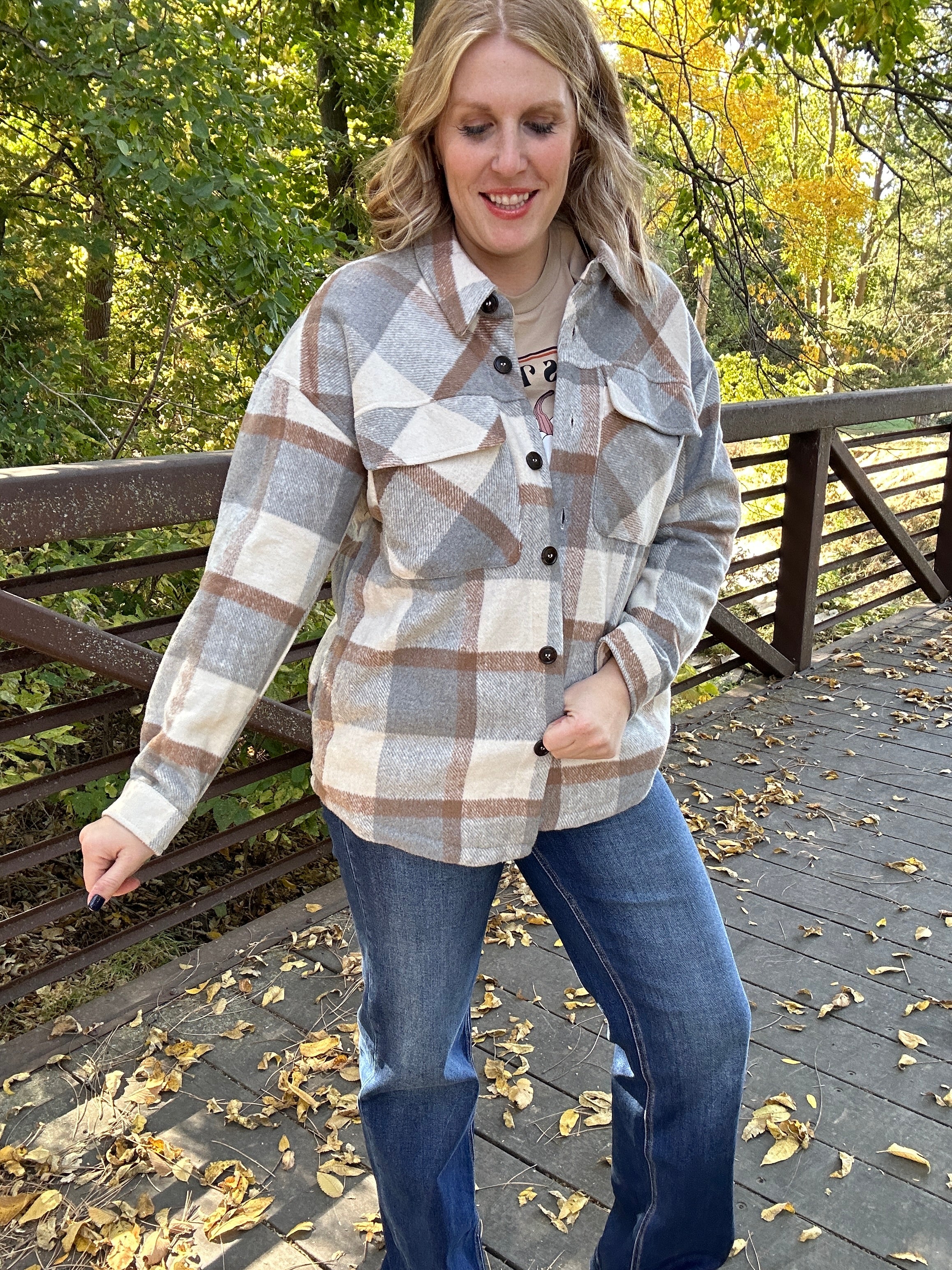 Brushed Plaid Button Down Shacket