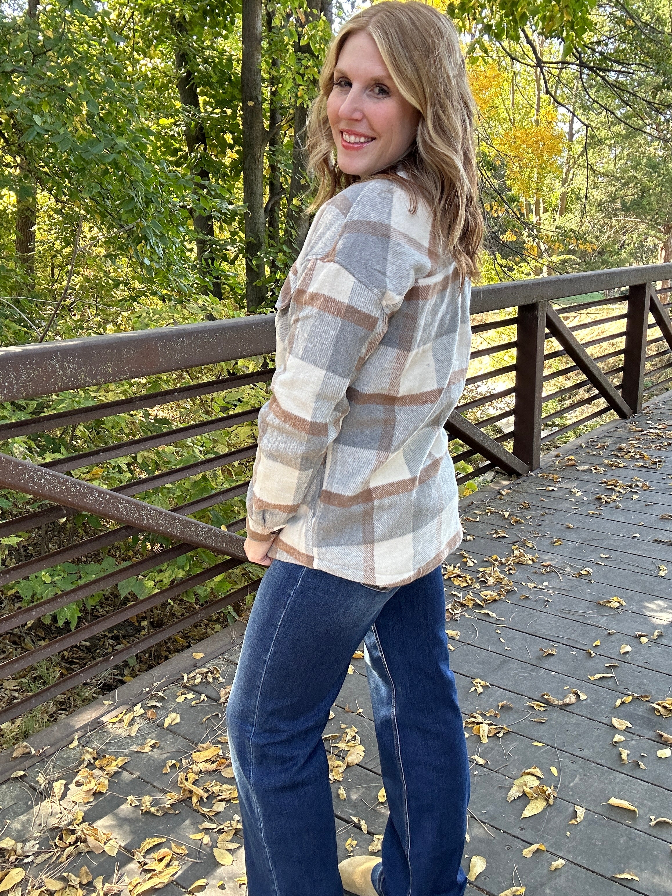 Brushed Plaid Button Down Shacket