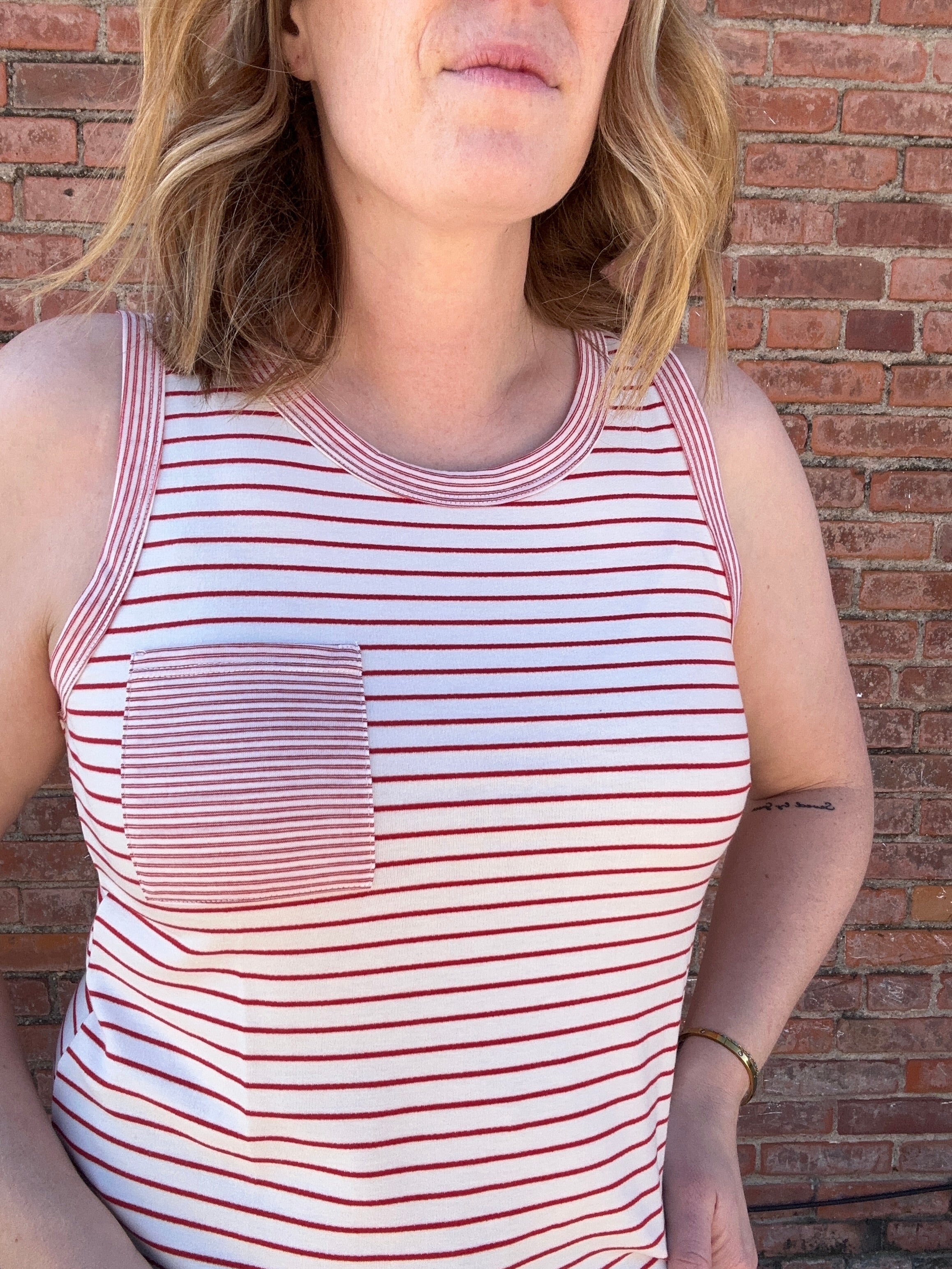 Red and White Stripe Top