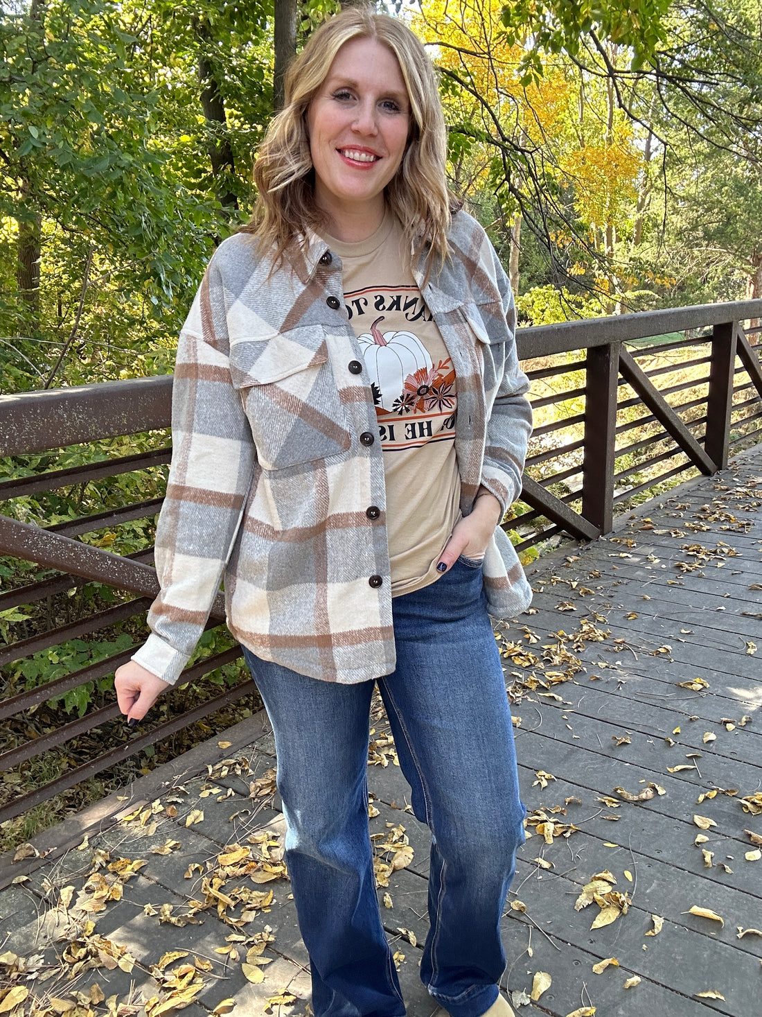 Brushed Plaid Button Down Shacket