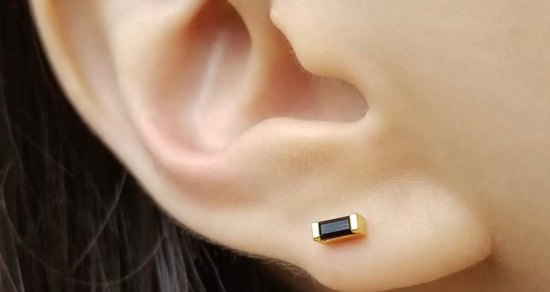Black Baguette Stud Earrings