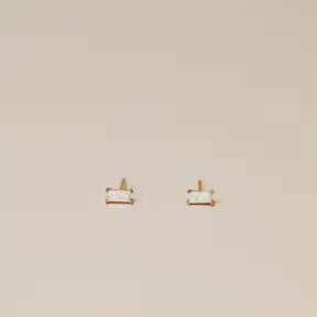 Baguette Earrings, White Opal