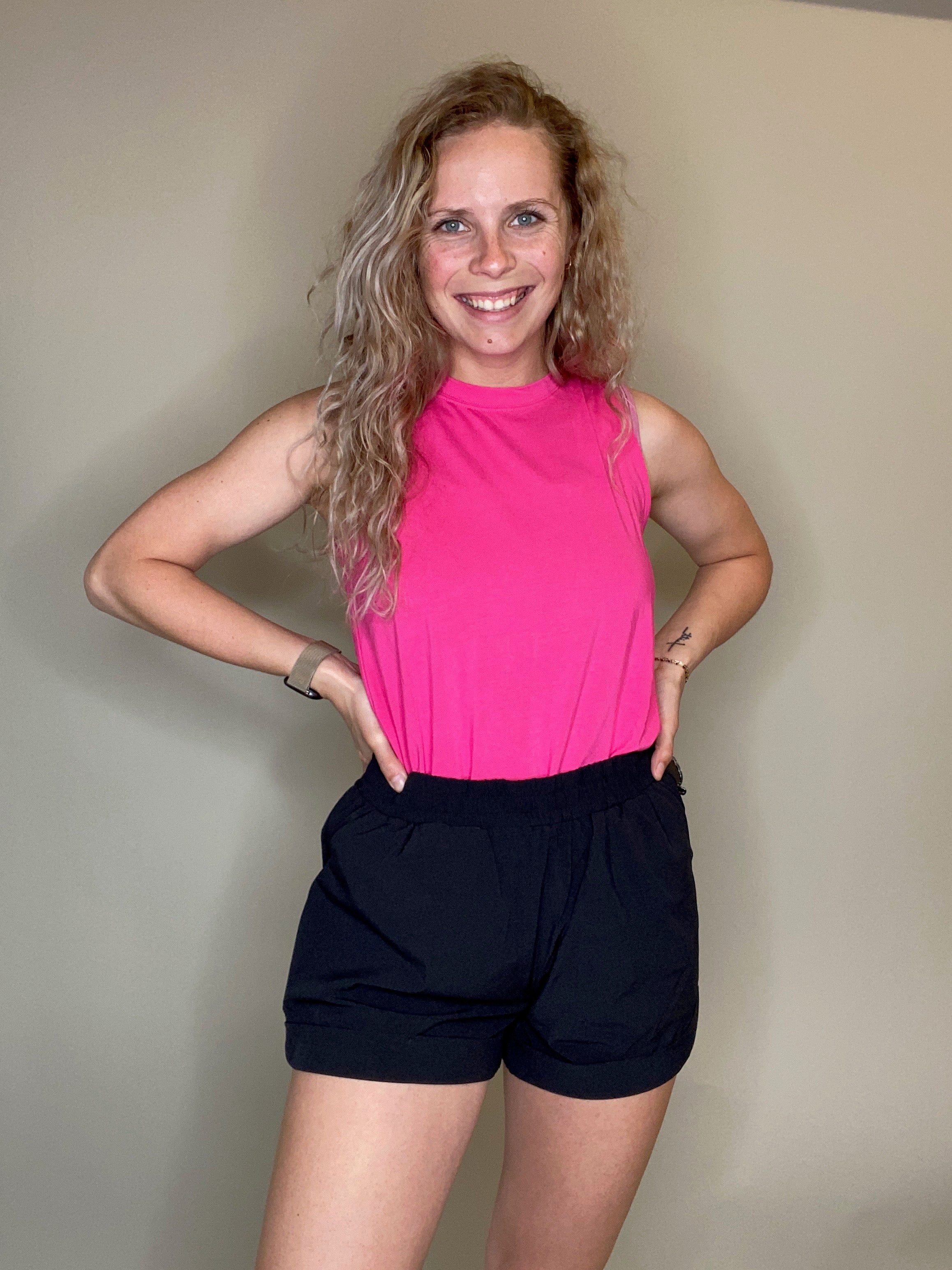 High Waisted Athleisure Cuffed Shorts-Curvy Available
