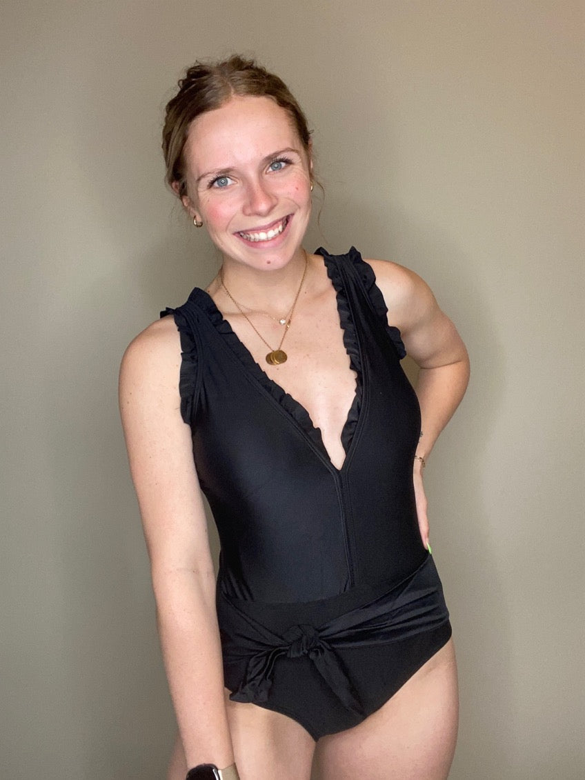 Black Ruffle Swimsuit