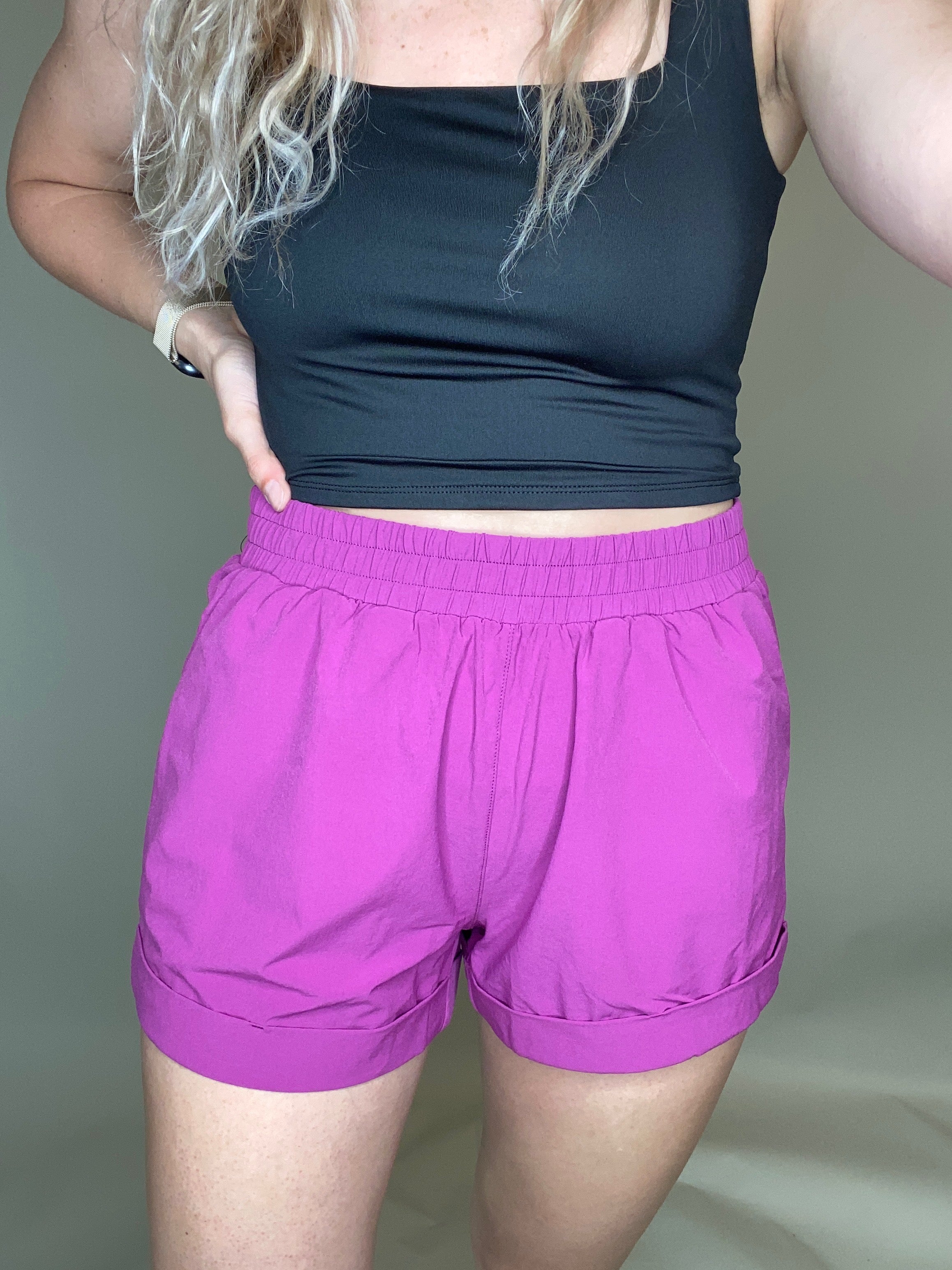 High Waisted Athleisure Cuffed Shorts-Curvy Available