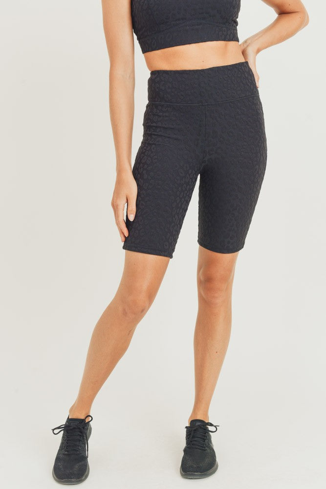 Textured Leopard Jacquard Biker Shorts