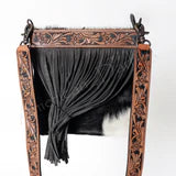 Cowhide & Fringe Crossbody - Black/White