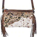 Snakeskin & Cowhide Crossbody Purse - Brown