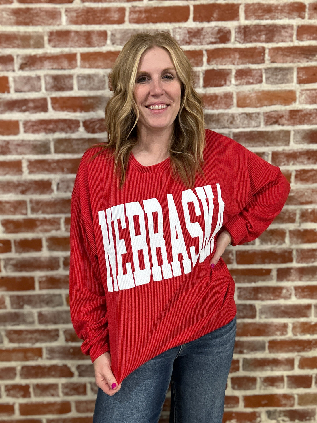 Nebraska Corded Sweatshirt, RED