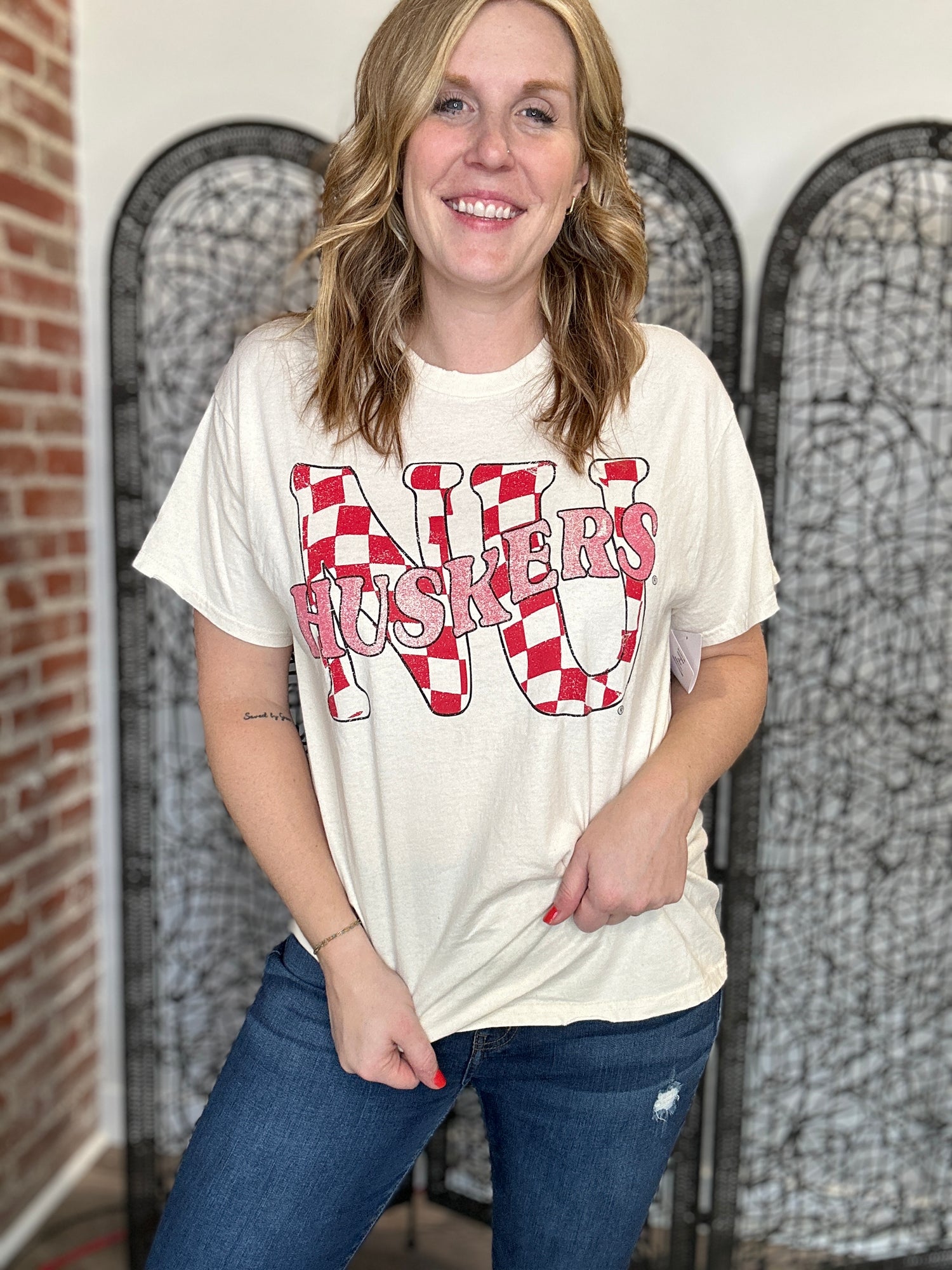 Nebraska Huskers Twisted Check-Graphic Tee