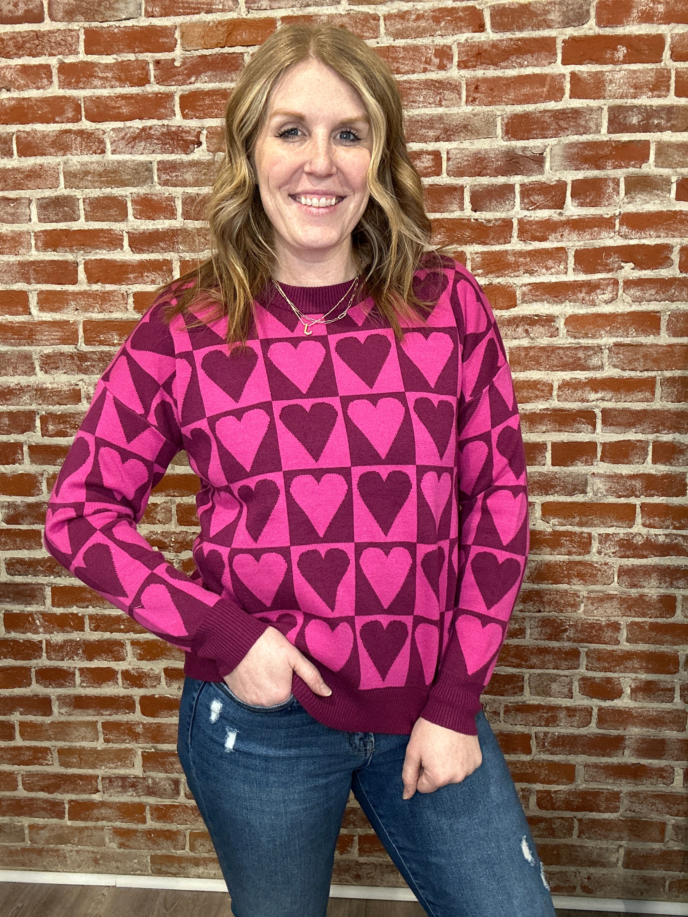 Heart Checkerboard Sweater