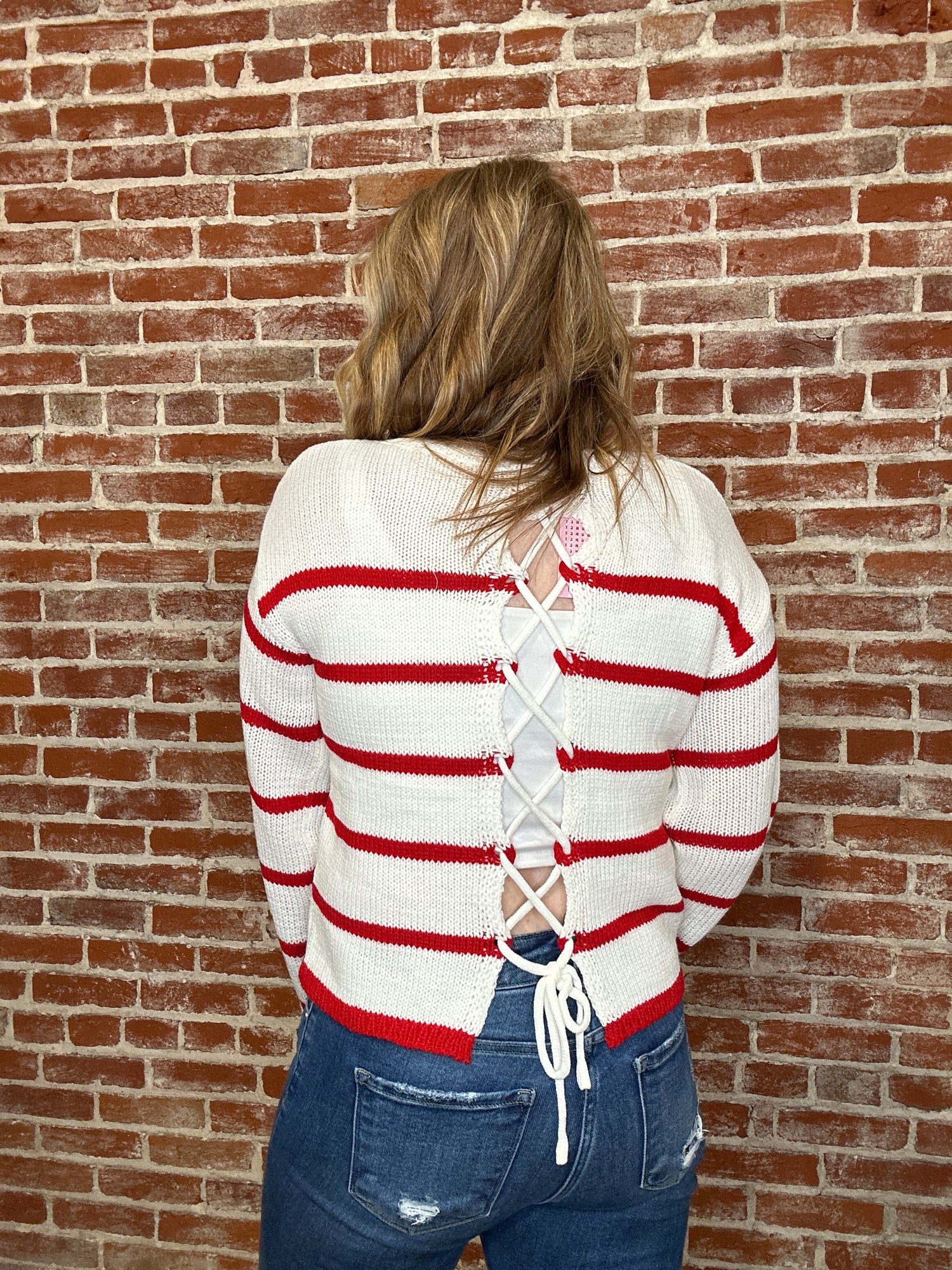 Lace Up Back Stripe Sweater