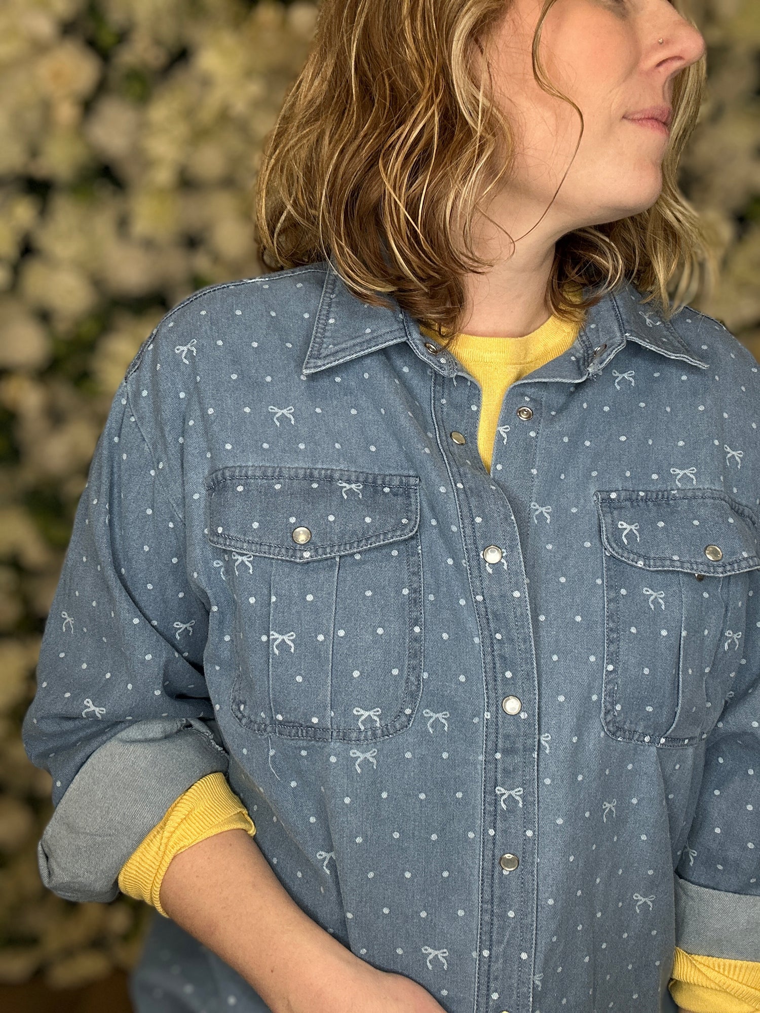 Polka Bow Denim Shirt