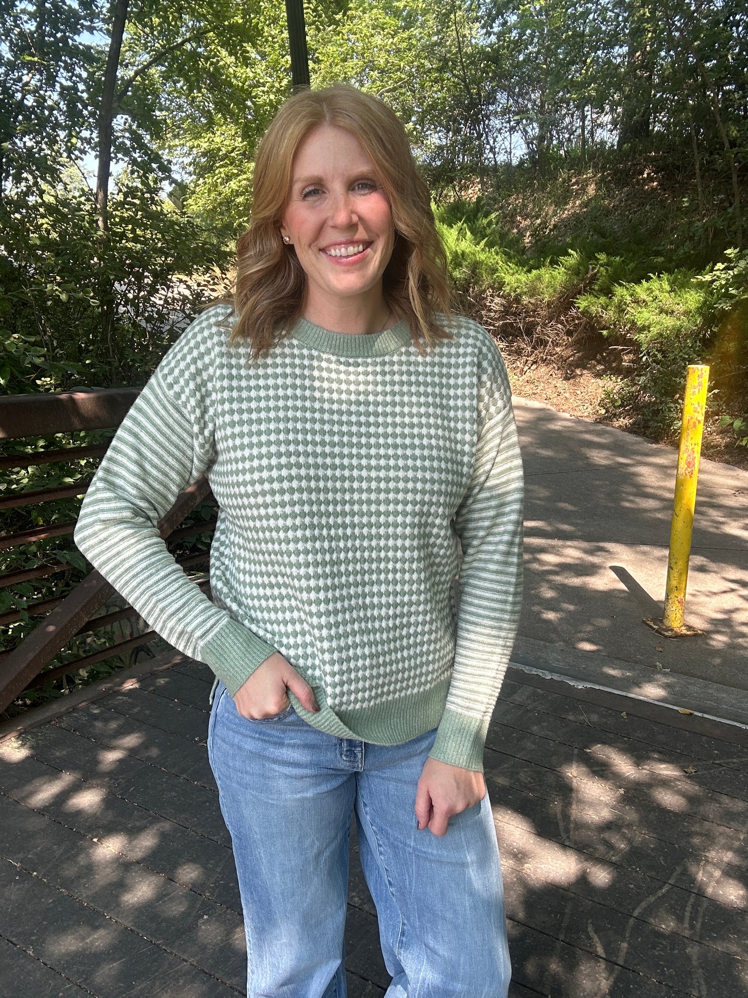 Sage Checkerboard Sweater