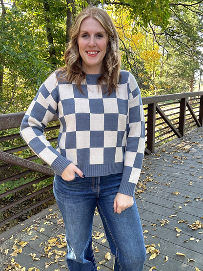 Blue Checker Sweater