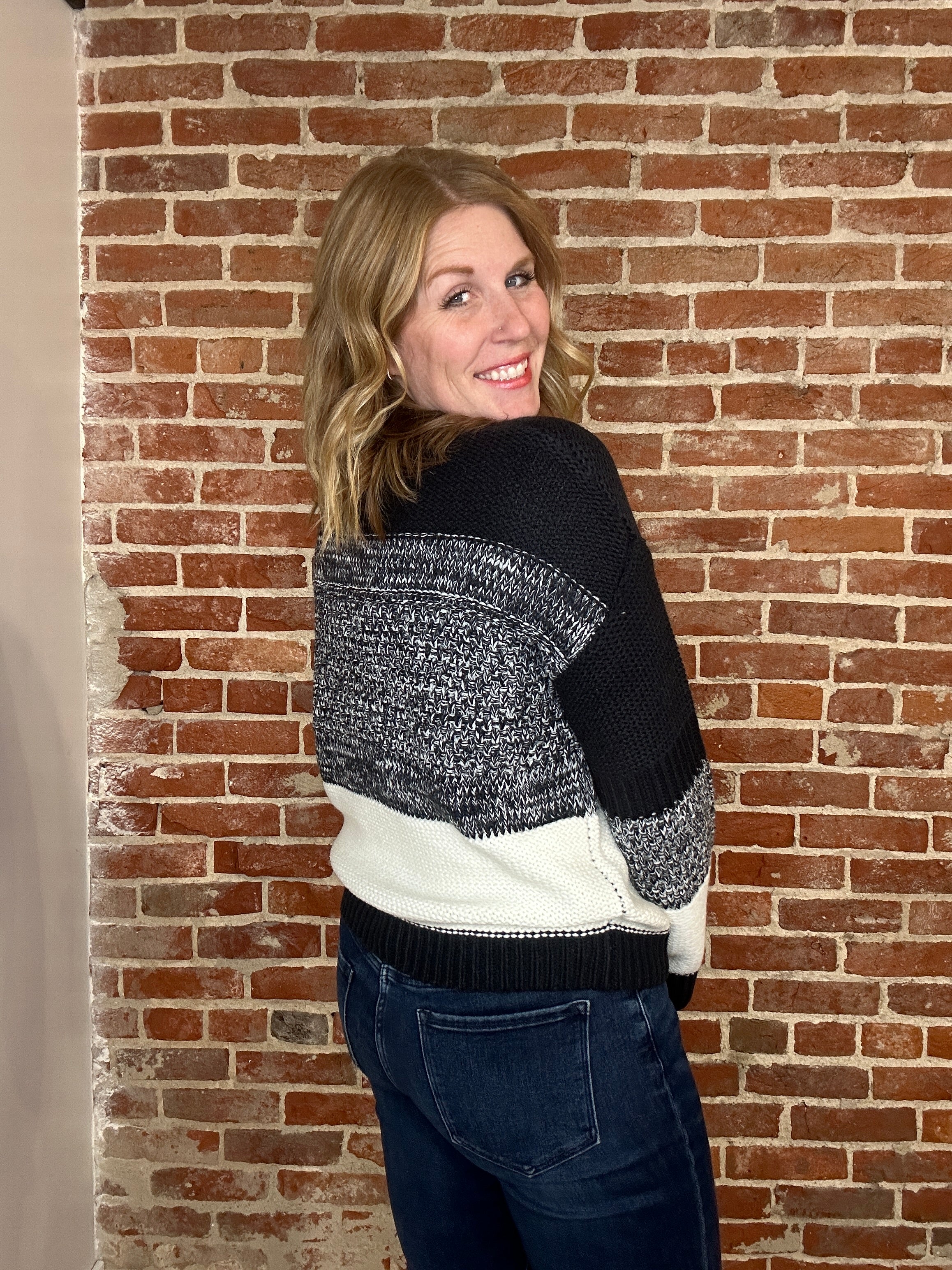 Navy Color Block Sweater