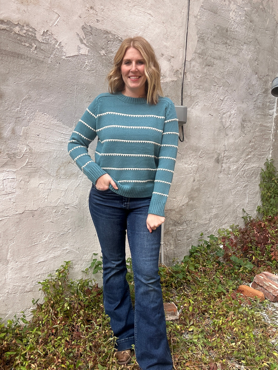 Blanket Stitch Striped Sweater