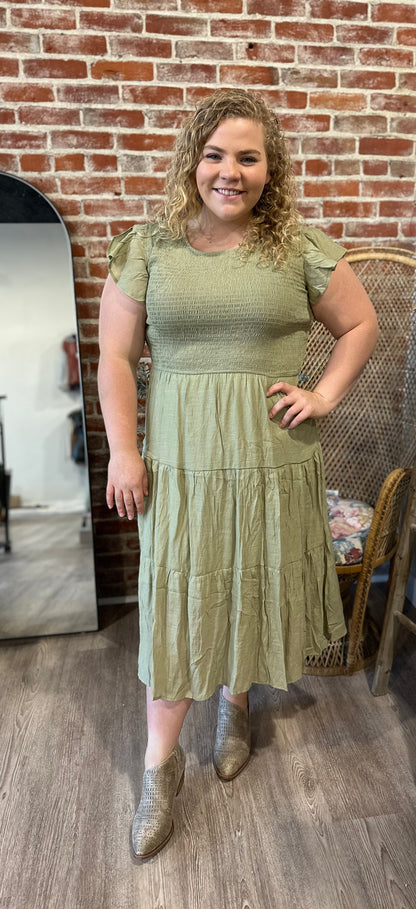 Kelsey Curvy Dress, Light Olive