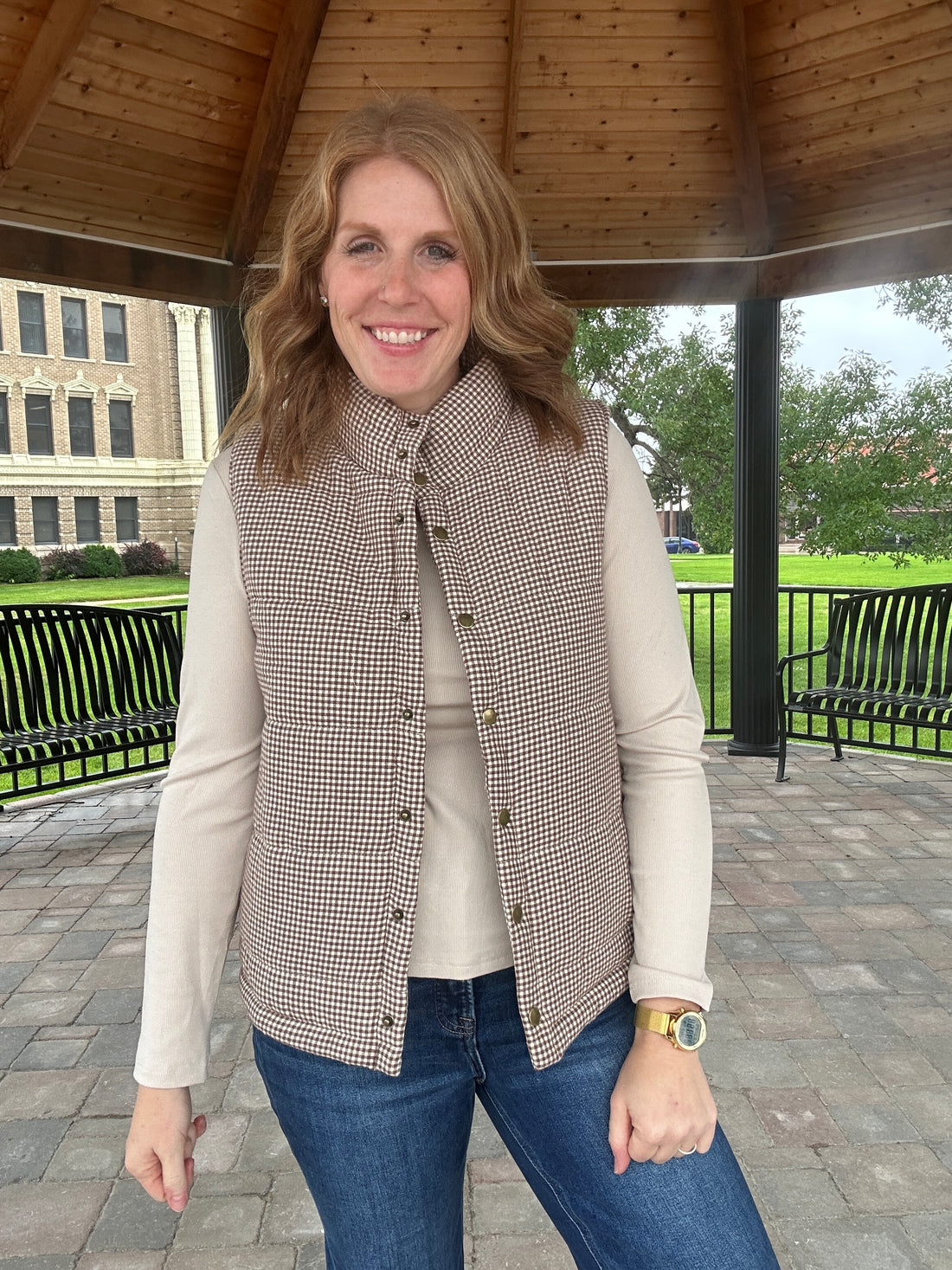 Gingham Puffer Vest