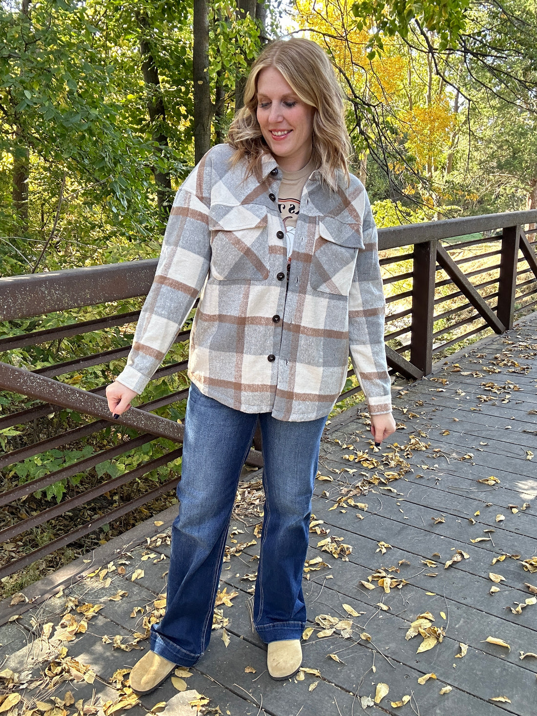 Brushed Plaid Button Down Shacket