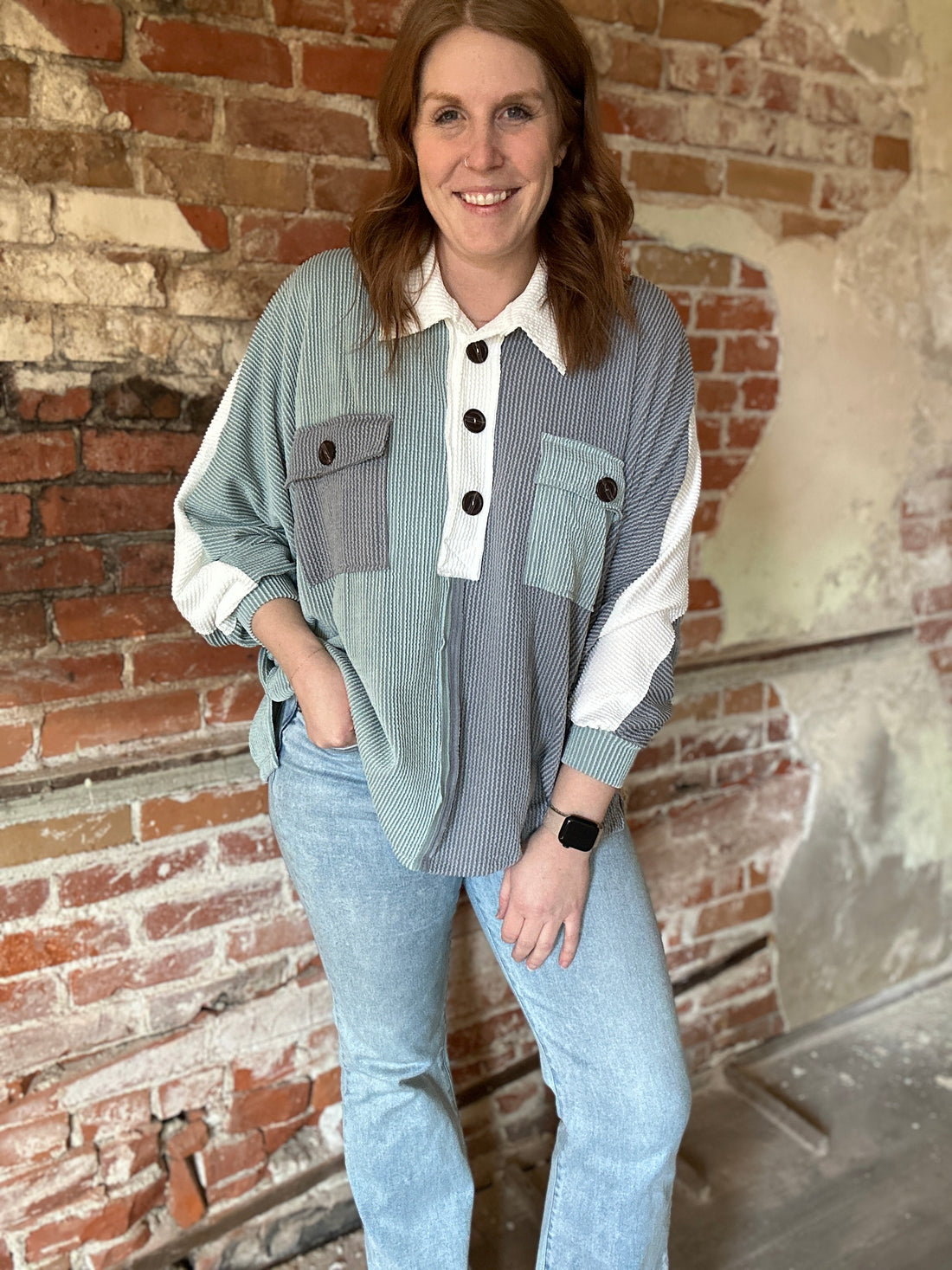 Betty Ribbed Button Up