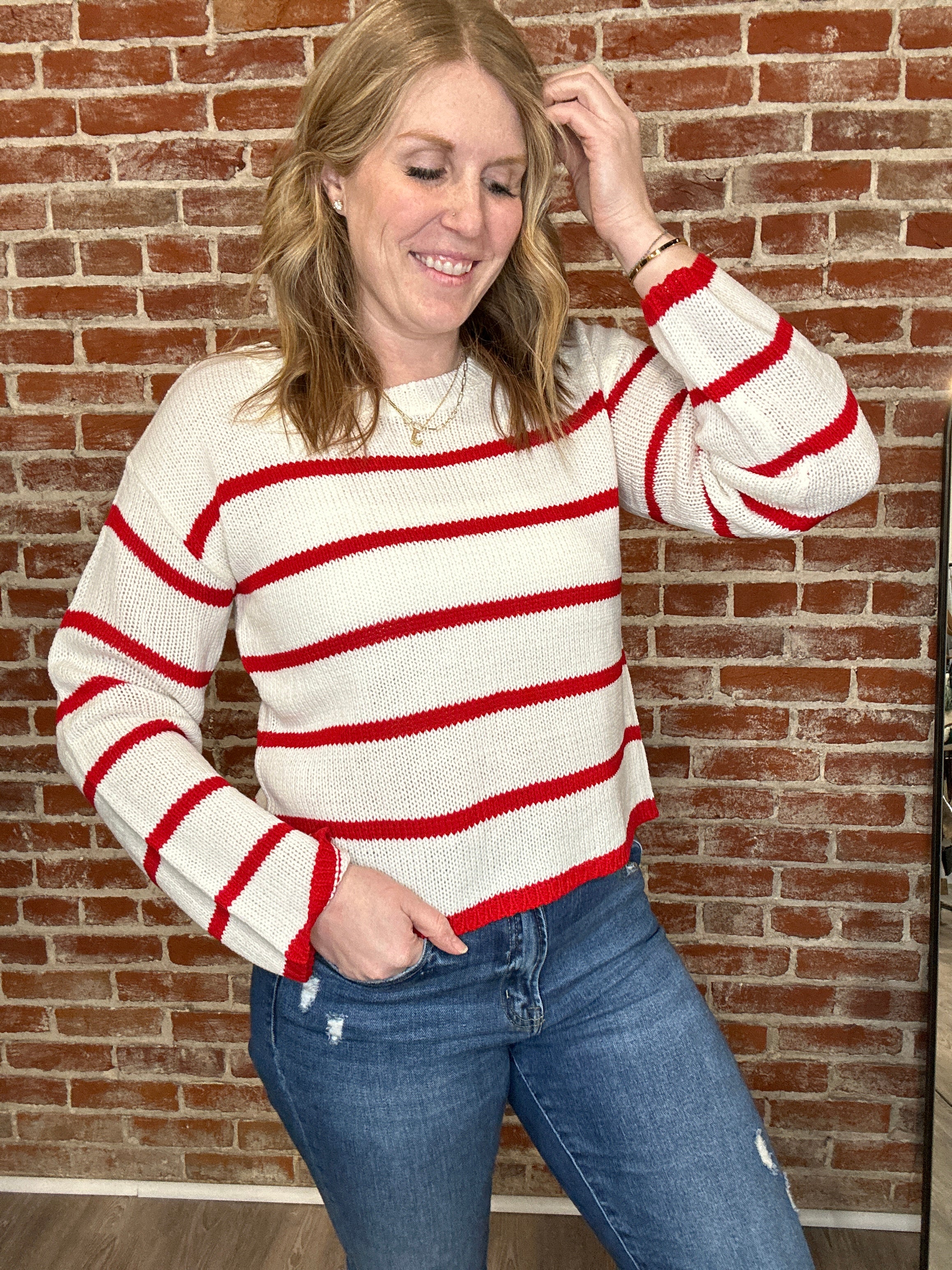 Lace Up Back Stripe Sweater