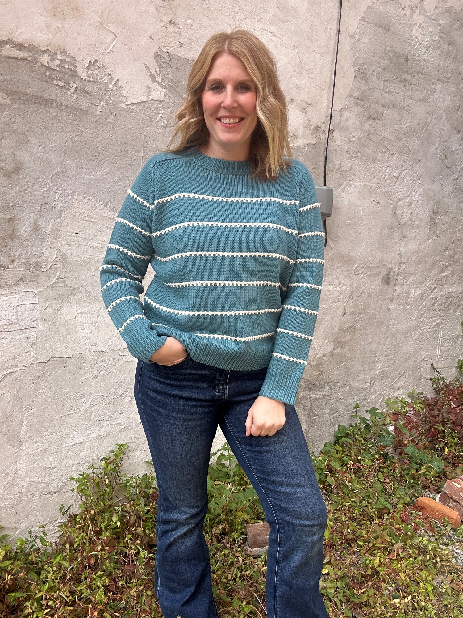 Blanket Stitch Striped Sweater