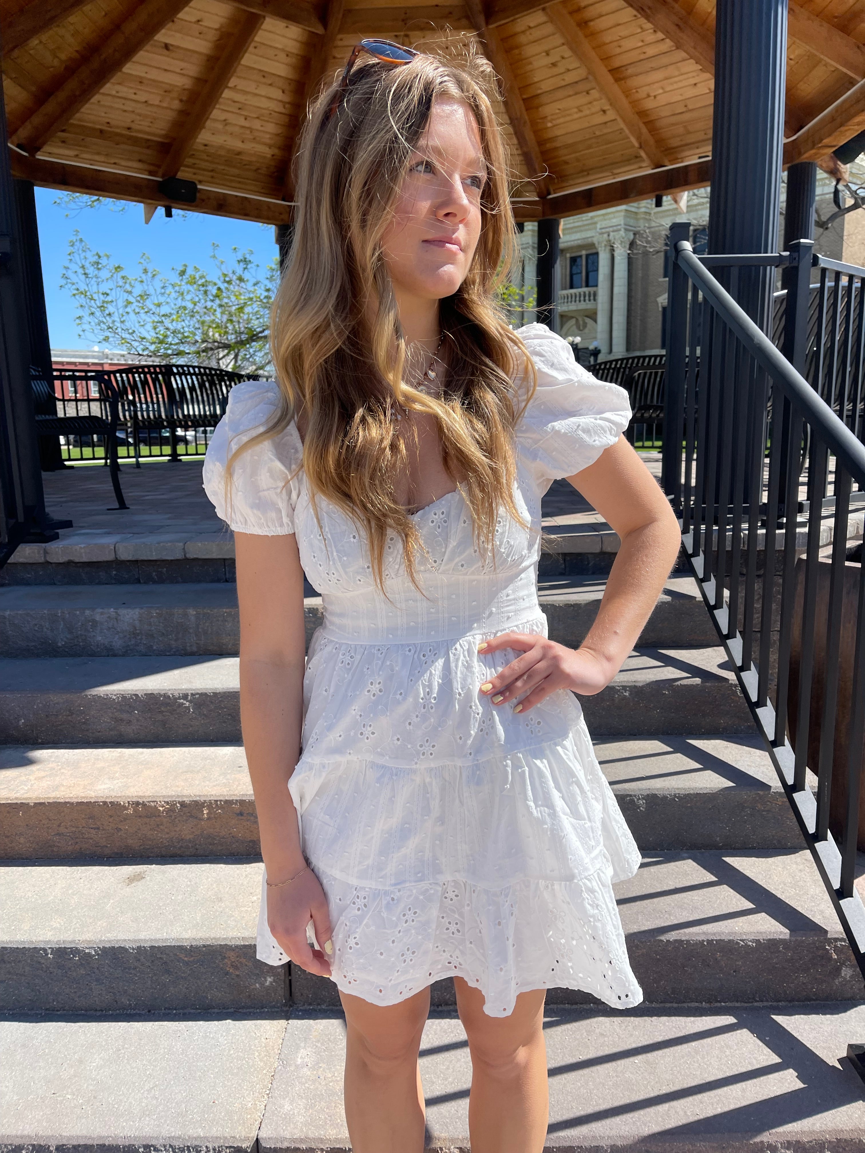 White eyelet midi dress