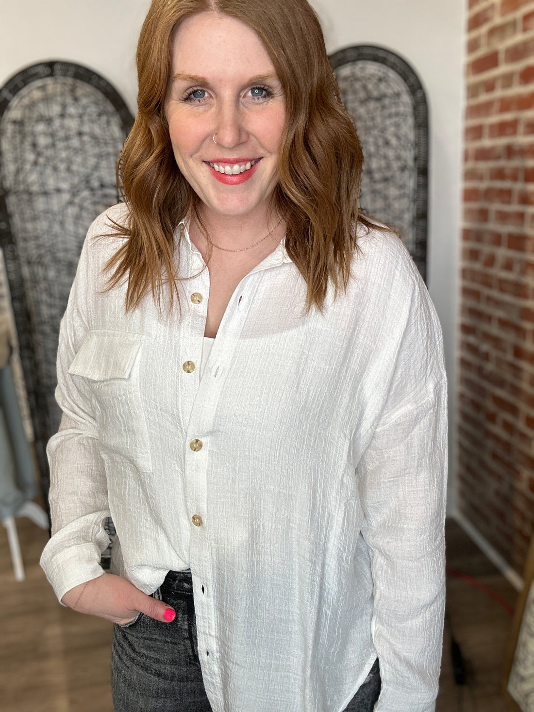 Lightweight Button Down Top- Curvy Available