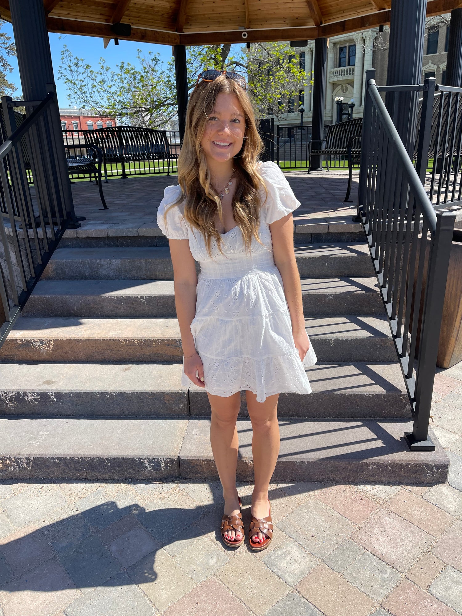 White eyelet midi dress