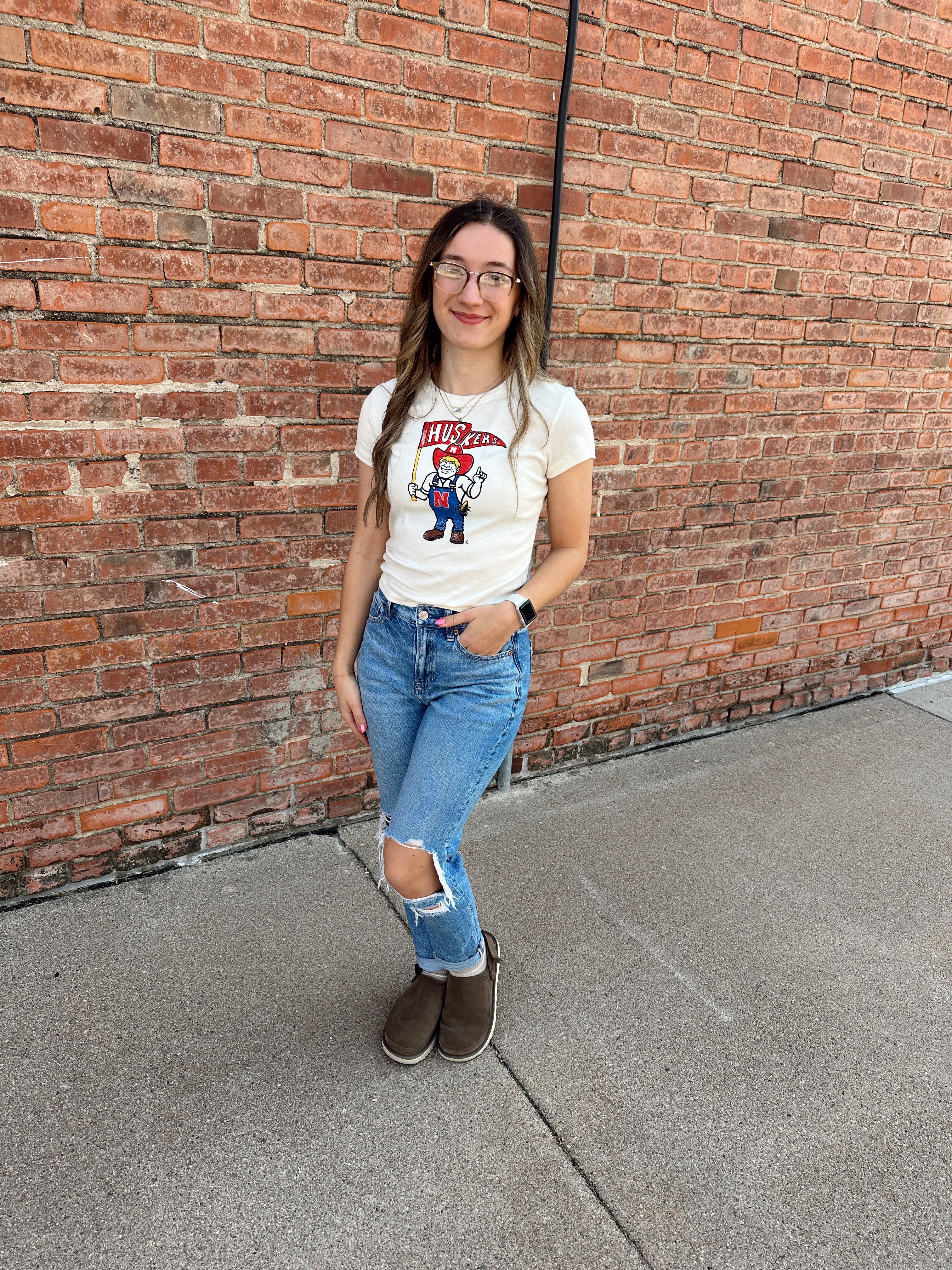 Nebraska Mascot flag Micro Cropped Tee