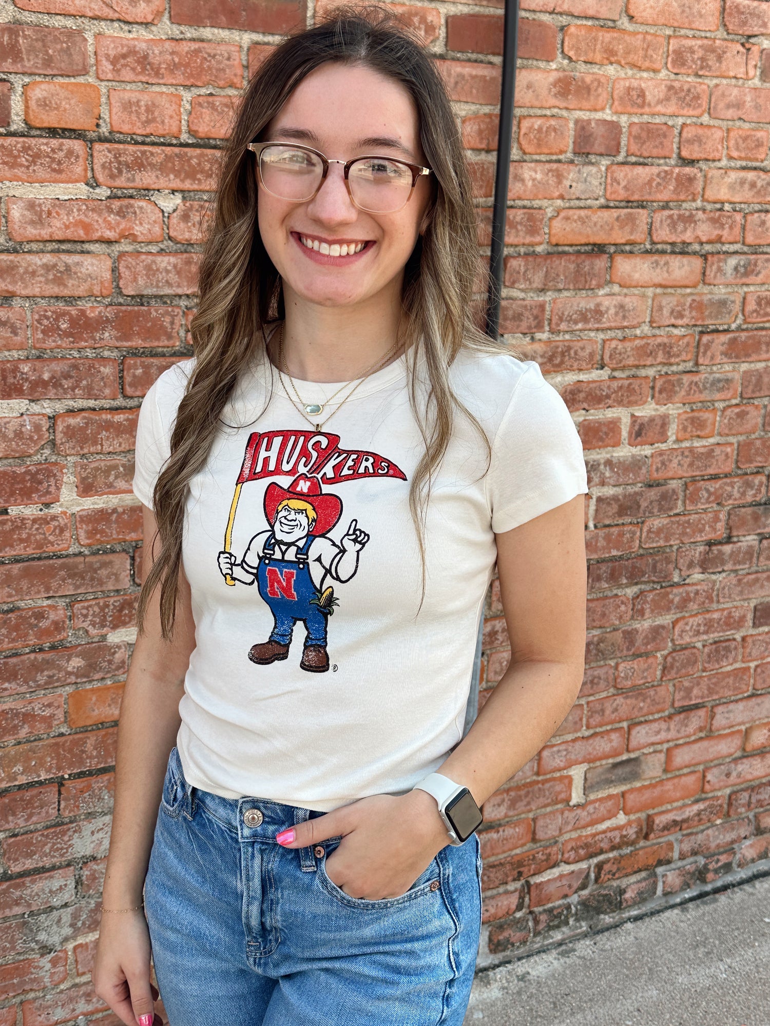 Nebraska Mascot flag Micro Cropped Tee