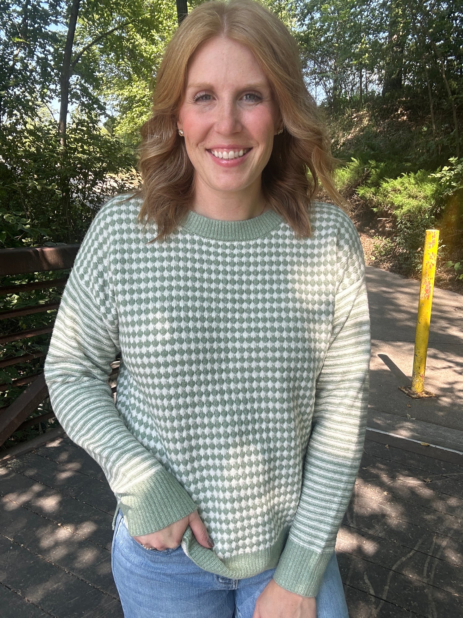 Sage Checkerboard Sweater