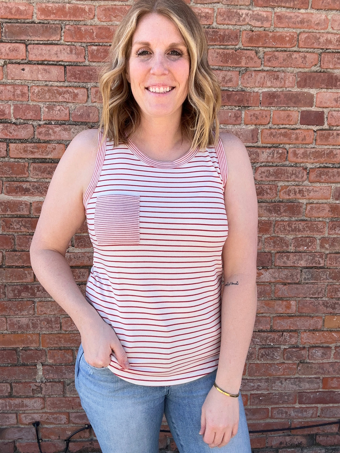 Red and White Stripe Top