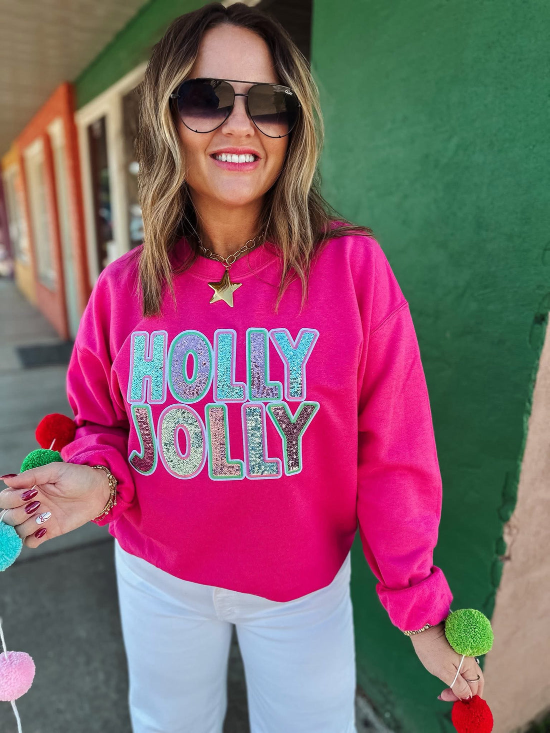 Sequin Holly Jolly Crewneck