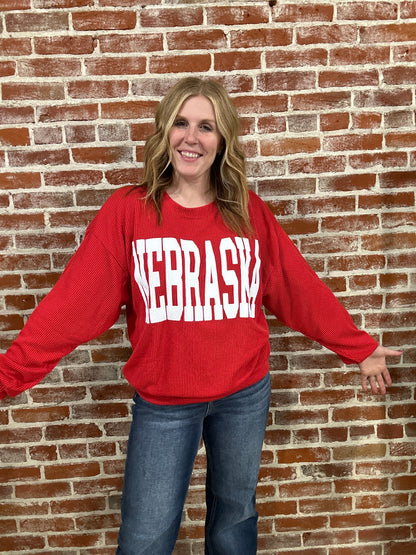 Nebraska Corded Sweatshirt, RED