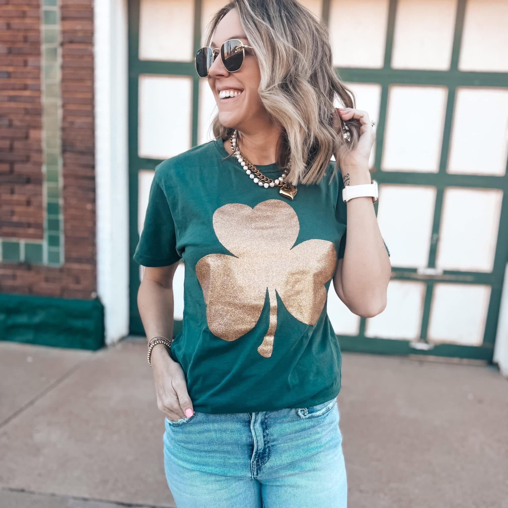 Golden Glitter Shamrock Tee