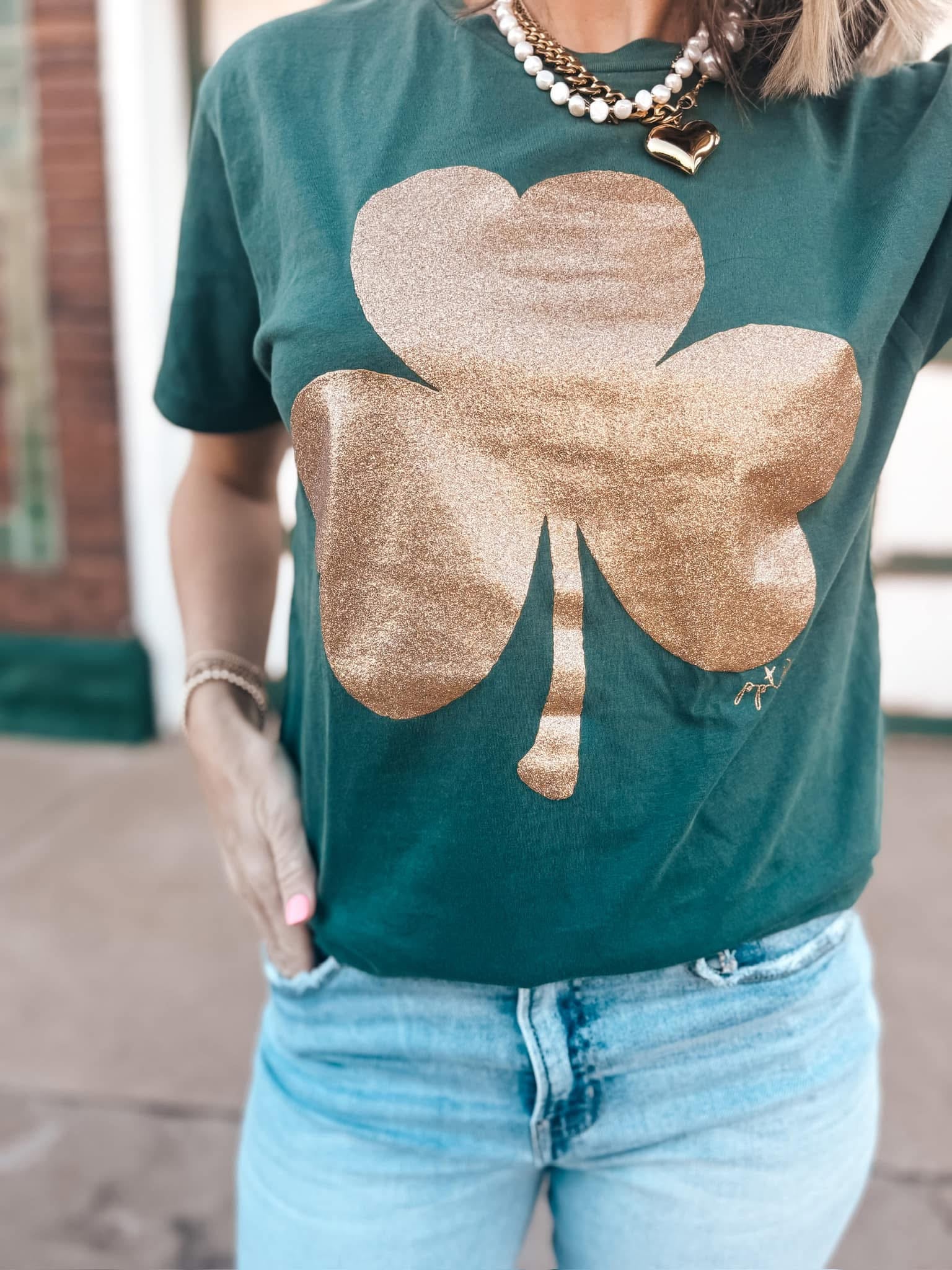 Golden Glitter Shamrock Tee