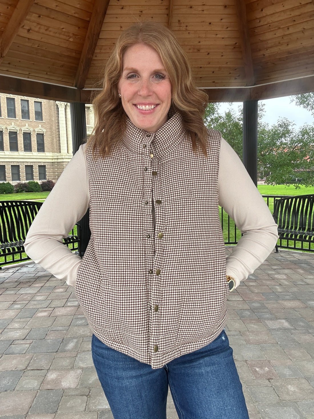 Gingham Puffer Vest