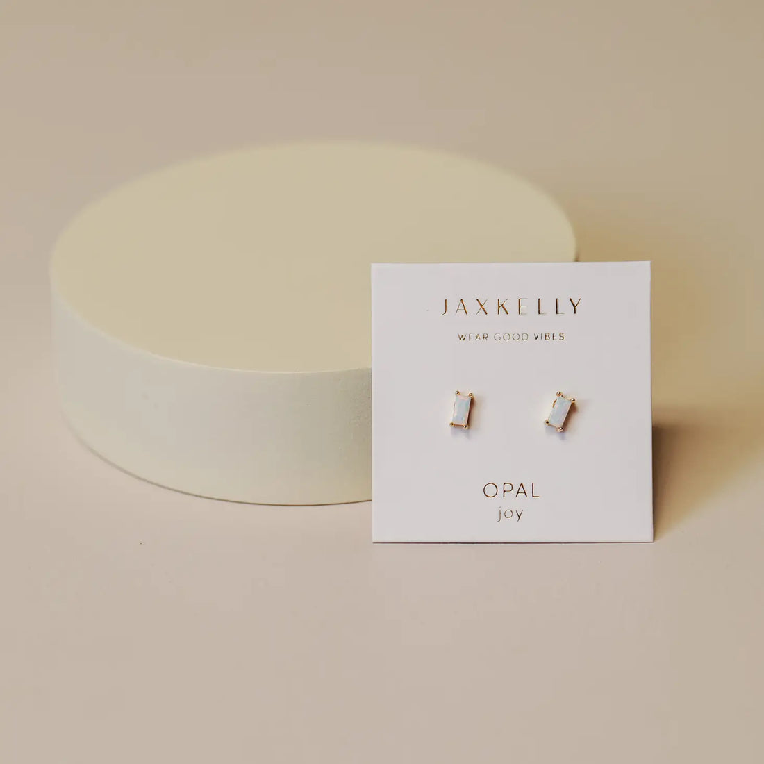 Baguette Earrings, White Opal