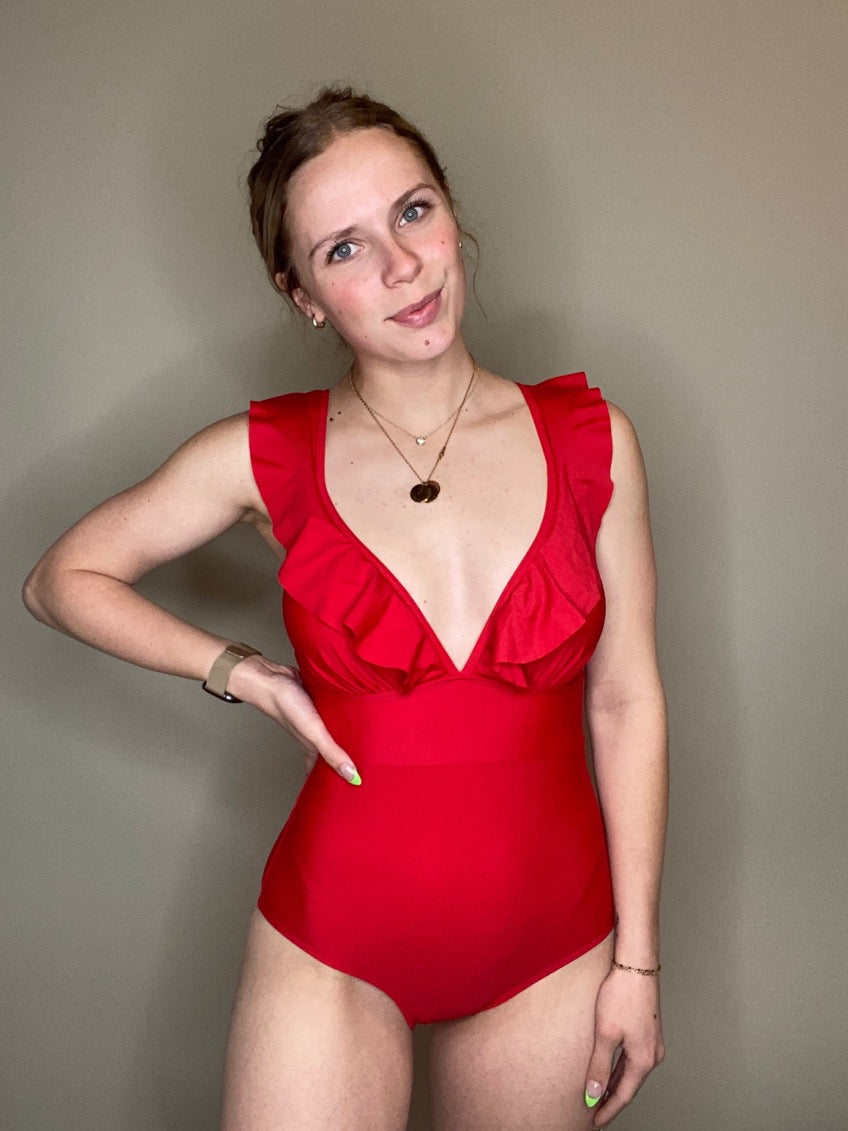Red Hot Ruffle One Piece, Swimsuit