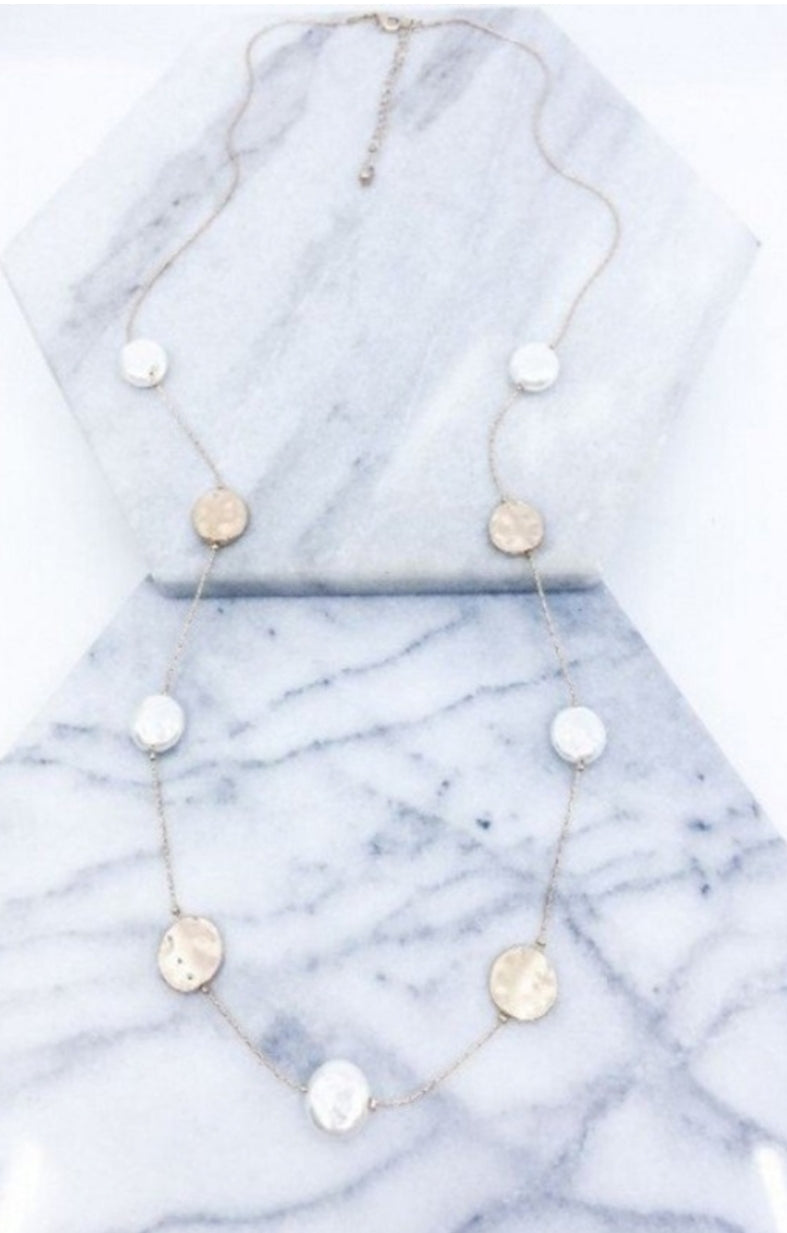 Coin Pearl Station Necklace
