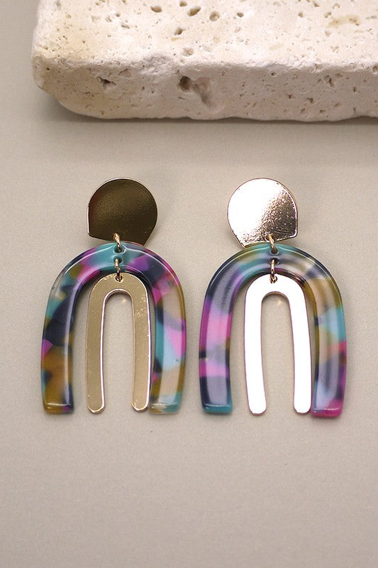 Rainbow Metal Acrylic Earrings